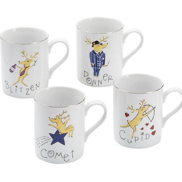 Pottery Barn Santa's Reindeer Silver Rim Mugs Assorted Box - Set Of 4 🎅🏻🎄🦌 - Picture 2 of 16